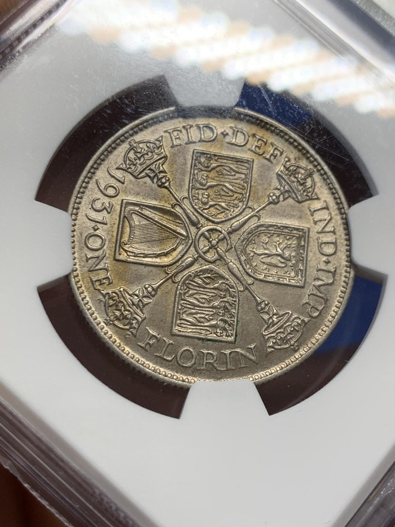 《竞宝斋》第438场 周日，周一，周二 3场连拍 （全场包邮） NGC MS61 英国 1931年 2先令弗洛林，乔五银币 包浆难得