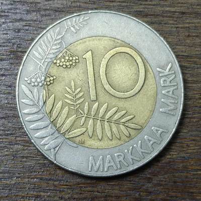 【铜匠收藏】★第132场★散币场，无佣金，30包邮。不满30元，支付5元运费。《接受代拍 代送NGC评级》 - 1993年 芬兰 10马克 双色币