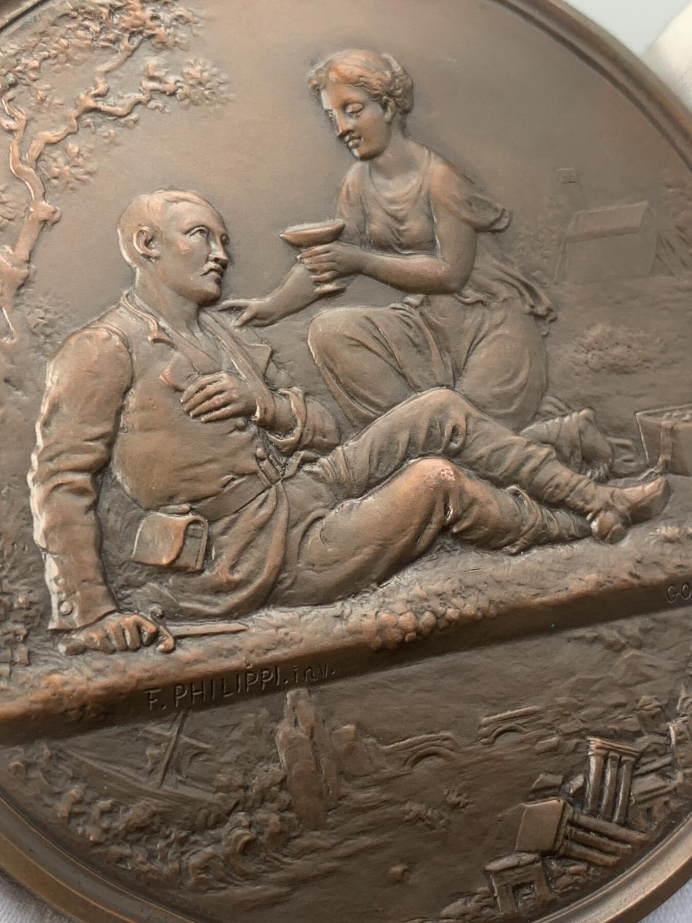 掌中浮雕-藏着的欧洲第042场 1905年法国妇女协会实际颁发（两面拼接）拉斐尔·布兰查德医学院教授奖章，纪念在一战中的救助和荣誉奉献，110mm，370g