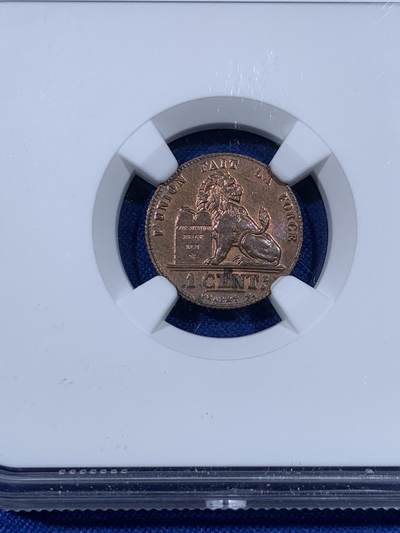 《竞宝斋》第438场 周日，周一，周二 3场连拍 （全场包邮） NGC MS63RB 比利时 1912年 狮子 1分 铜币 少见红光早期铜币 比利时经典品种
