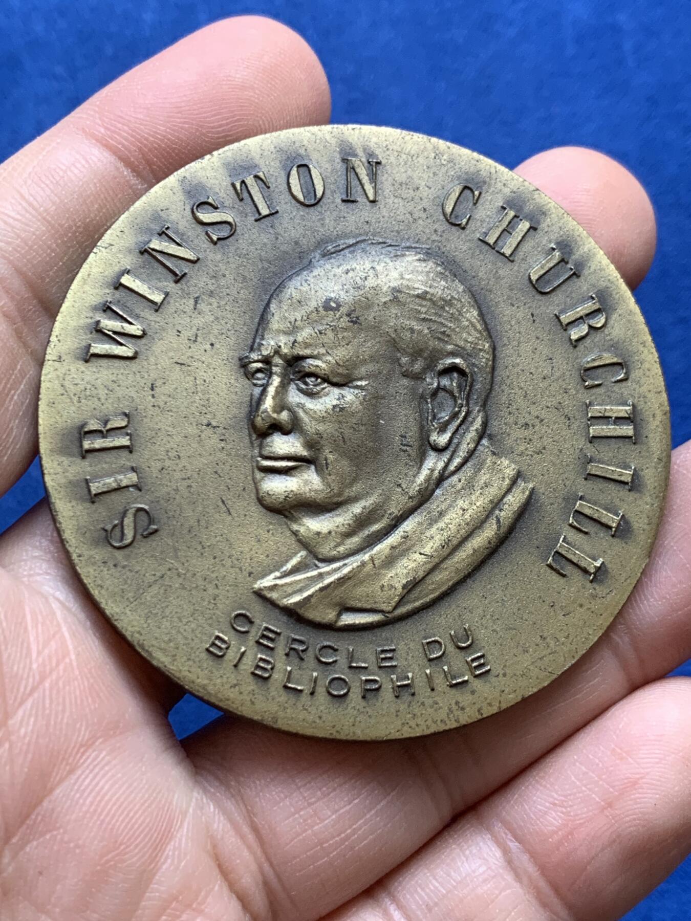 《竞宝斋》第438场 周日，周一，周二 3场连拍 （全场包邮） 法国造温斯顿丘吉尔大铜章 直径56.2mm 重量58.2g