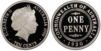 PThappally收藏第54次拍卖，英联邦地区硬币纸币 - 澳大利亚 1999 10分 8.36 g 银币 PCGS PR69DCAM