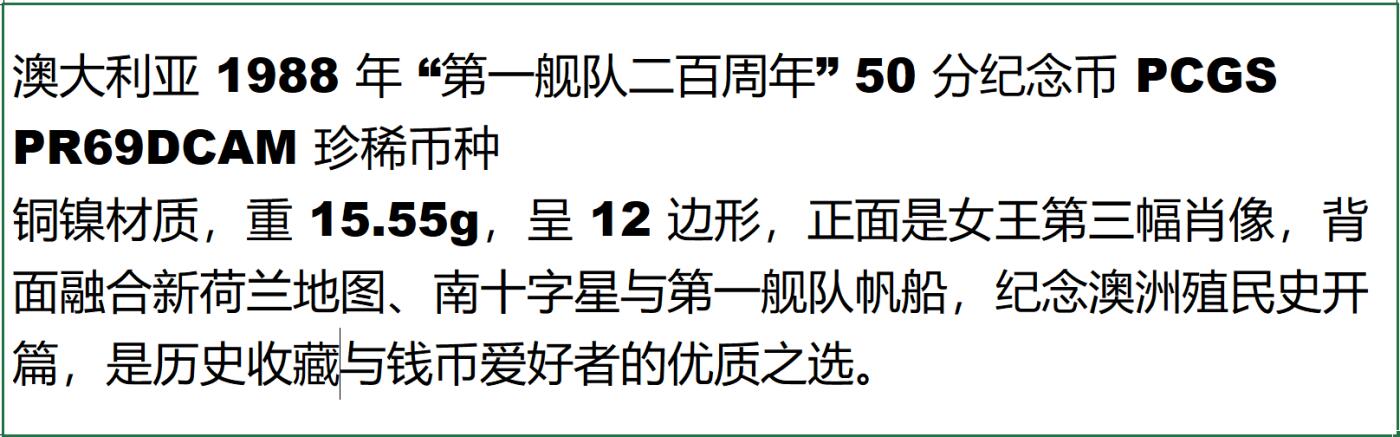 PThappally收藏第54次拍卖，英联邦地区硬币纸币 澳大利亚 1988 50分 15.55g  铜镍币  PCGS PR69DCAM
