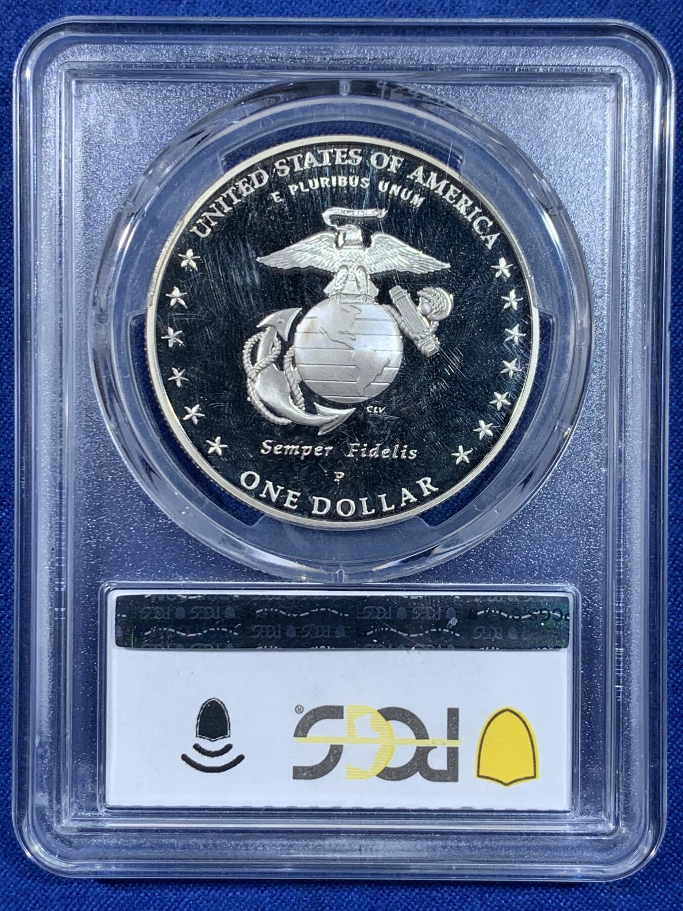 《竞宝斋》第438场 周日，周一，周二 3场连拍 （全场包邮） PCGS PR67DCAM 美国2005年1美元精制银币 美国海军陆战队成立230周年（2007年克劳斯最佳克朗币奖）