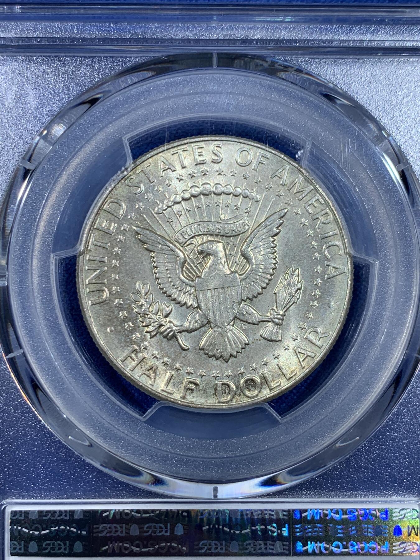 《竞宝斋》第438场 周日，周一，周二 3场连拍 （全场包邮） PCGS MS64 美国1964年肯尼迪50分半圆，900高银淡黄包浆极美品。