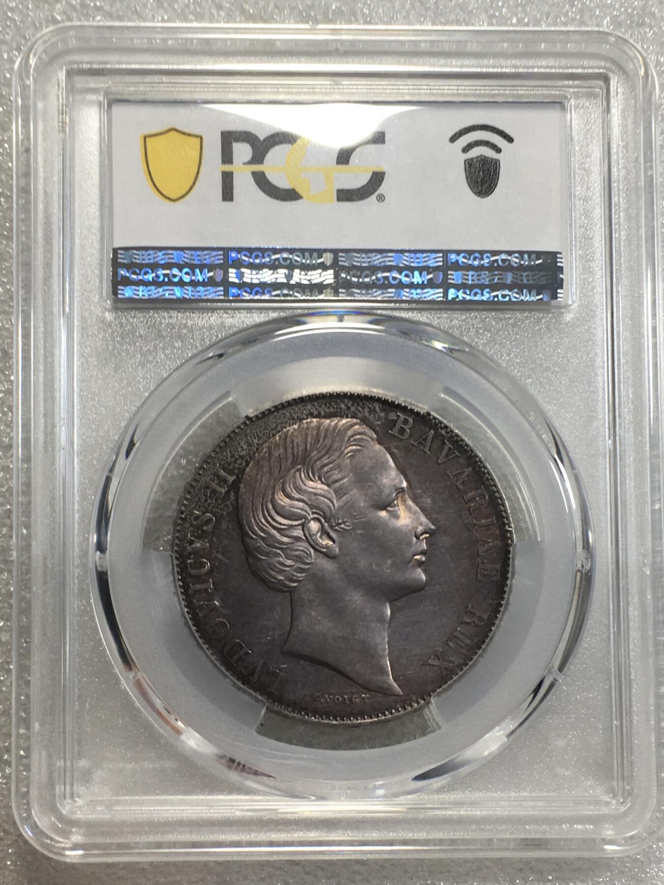 世界钱币专场拍卖 每周二开拍 PCGSAU58首发年德国巴伐利亚1865年路德维西二世圣母抱婴1泰勒银币
