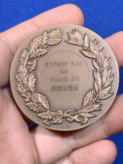 《竞宝斋》第438场 周日，周一，周二 3场连拍 （全场包邮） 法国鲁昂市议会颁发纪念铜章 69.9克 49.8mm 1969 丰饶角铜标边铭 带盒