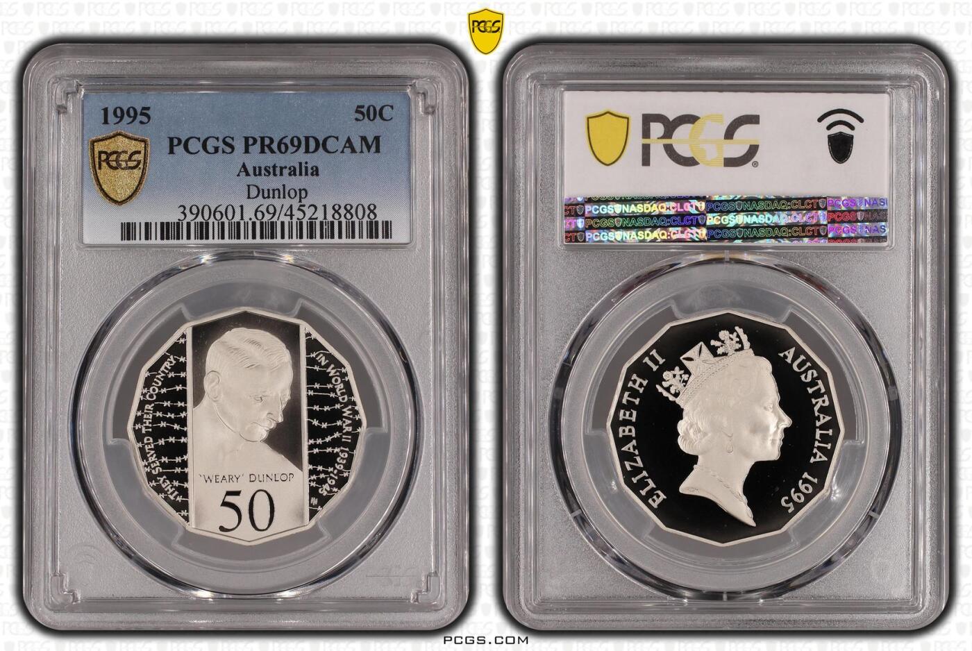 PThappally收藏第54次拍卖，英联邦地区硬币纸币 澳大利亚 1995 50分 15.55 g  铜镍币 PCGS PR69DCAM