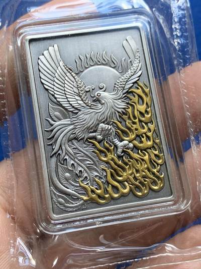 《竞宝斋》第438场 周日，周一，周二 3场连拍 （全场包邮） 两枚一组 吉祥龍鳳方型紀念章，硫化古银+纯铜，吉祥龙凤铜章（铜硫化古银），规格30*45mm，镶嵌红宝石，中国钱币发行，发行量999枚，有证书。