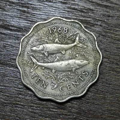【铜匠收藏】★第132场★散币场，无佣金，30包邮。不满30元，支付5元运费。《接受代拍 代送NGC评级》 - 巴哈马 1968年 10分 扇贝型 伊丽莎白二世 北梭鱼