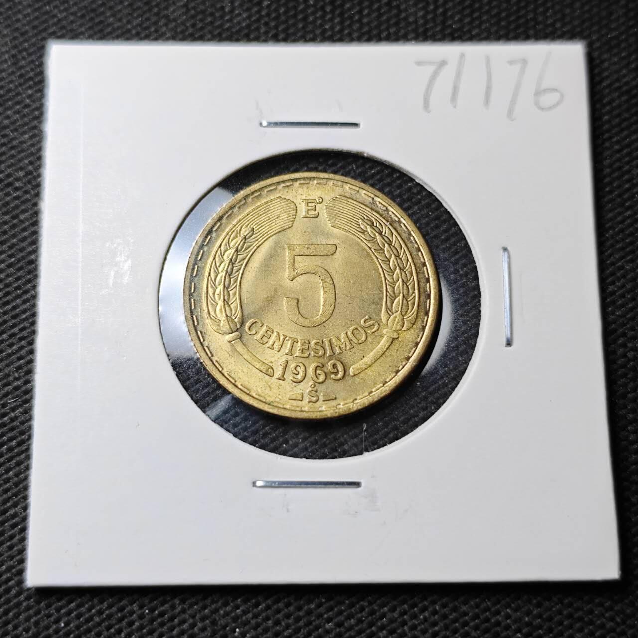 KK钱币收藏小铺  第371场  2月预留时间 周末发货  1969智利5分铜币 好品