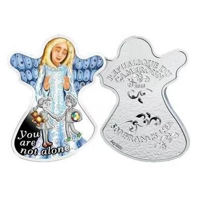 第181期拍卖 -  喀麦隆2018,"you are not alone"(有我陪伴你不会孤单)守护天使, 天使形状彩色精制银币. 盒证全. 国外售价138美元