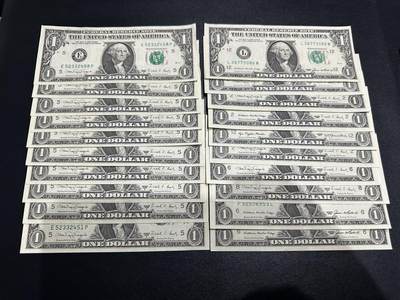 《外钞收藏家》第五百八十五期（精品场）（本平台长期征集拍品、欢迎藏友们联系合作） - 美国1美元几个年份 20张一起 部份UNC- 部分有软折