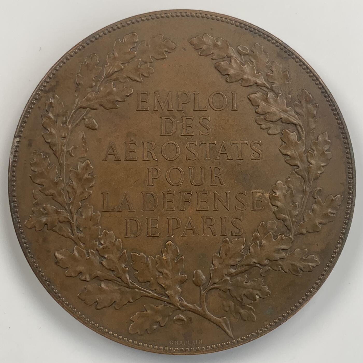 掌中浮雕-藏着的欧洲第042场 1871年法国巴黎航空功勋纪念铜章 ，1870/1871年在巴黎防御中使用热气球，75.4mm，201.48g
