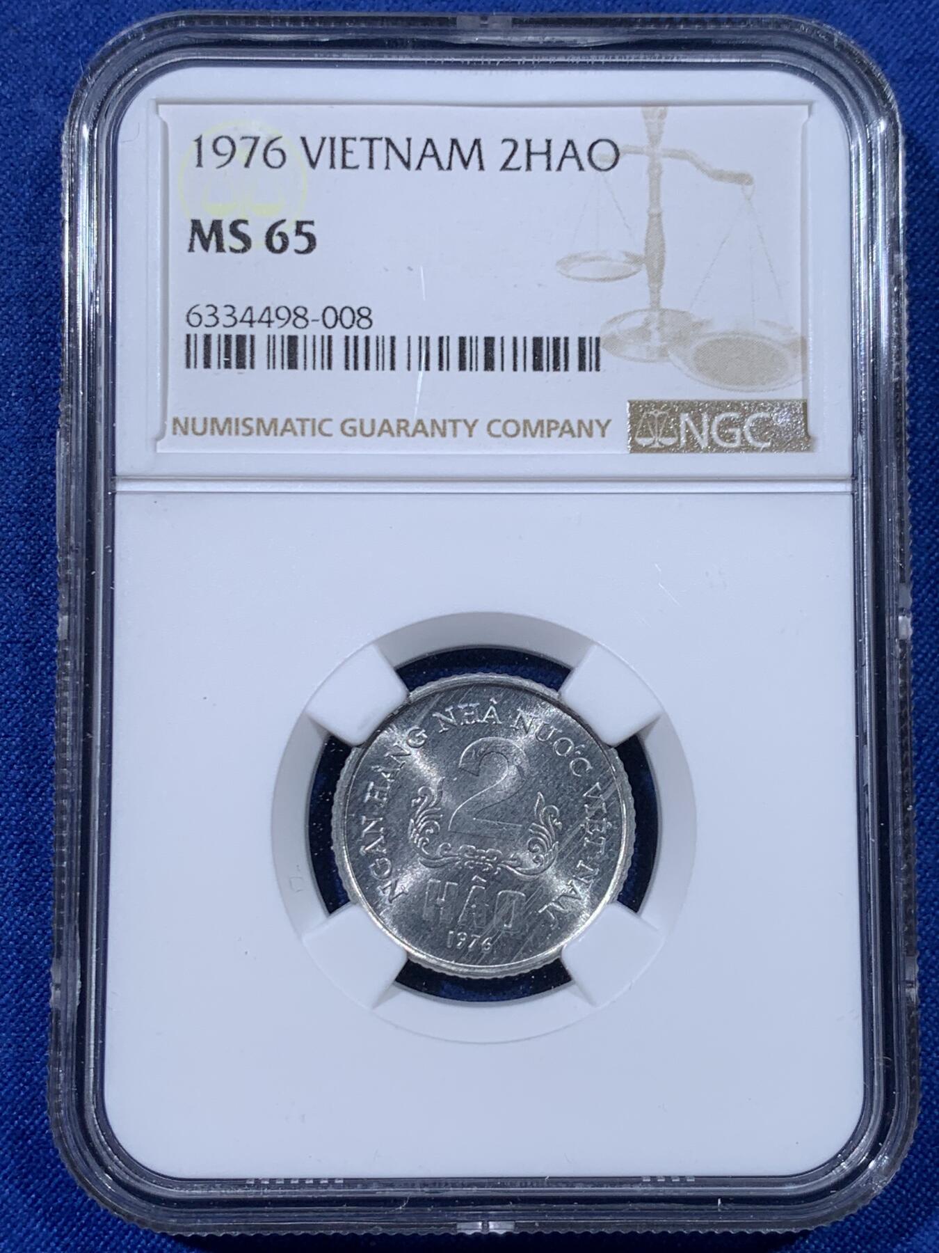 《竞宝斋》第438场 周日，周一，周二 3场连拍 （全场包邮） NGC MS65 越南1976年2HAO铝币