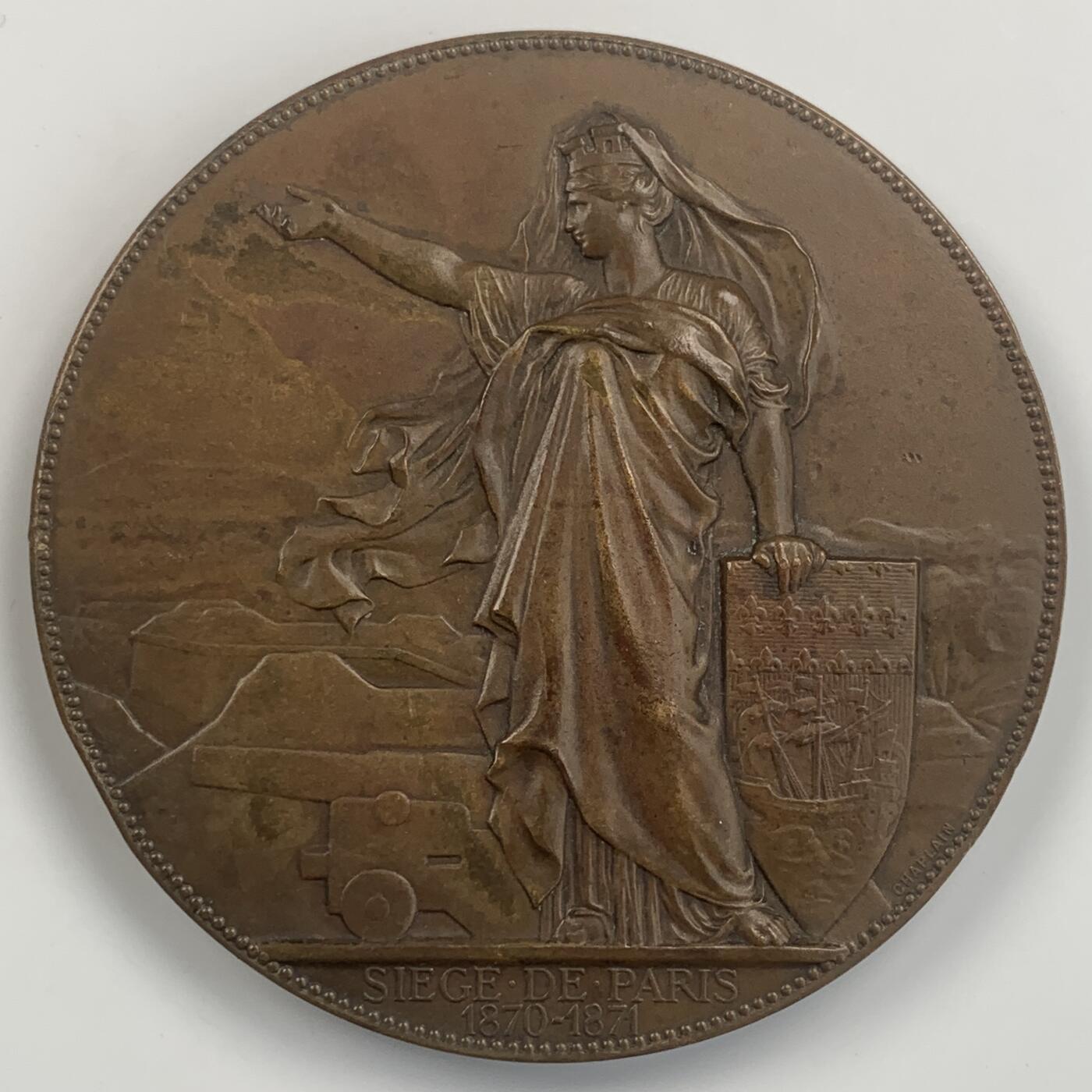 掌中浮雕-藏着的欧洲第042场 1871年法国巴黎航空功勋纪念铜章 ，1870/1871年在巴黎防御中使用热气球，75.4mm，201.48g