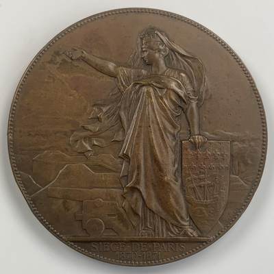 掌中浮雕-藏着的欧洲第042场 - 1871年法国巴黎航空功勋纪念铜章 ，1870/1871年在巴黎防御中使用热气球，75.4mm，201.48g