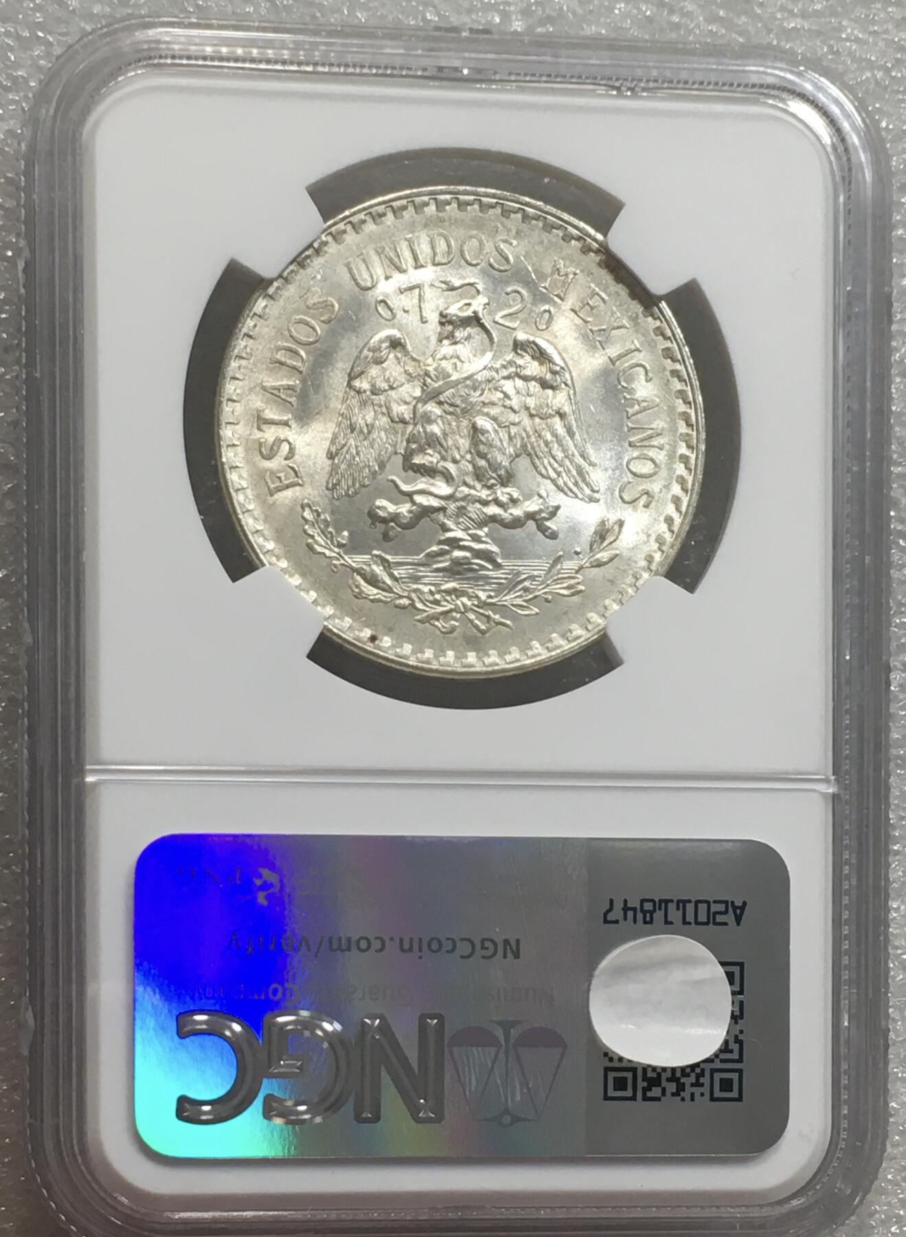 世界钱币专场拍卖 每周二开拍 NGCMS66墨西哥1944年鹰洋一比索银币 品相非常好 高分品