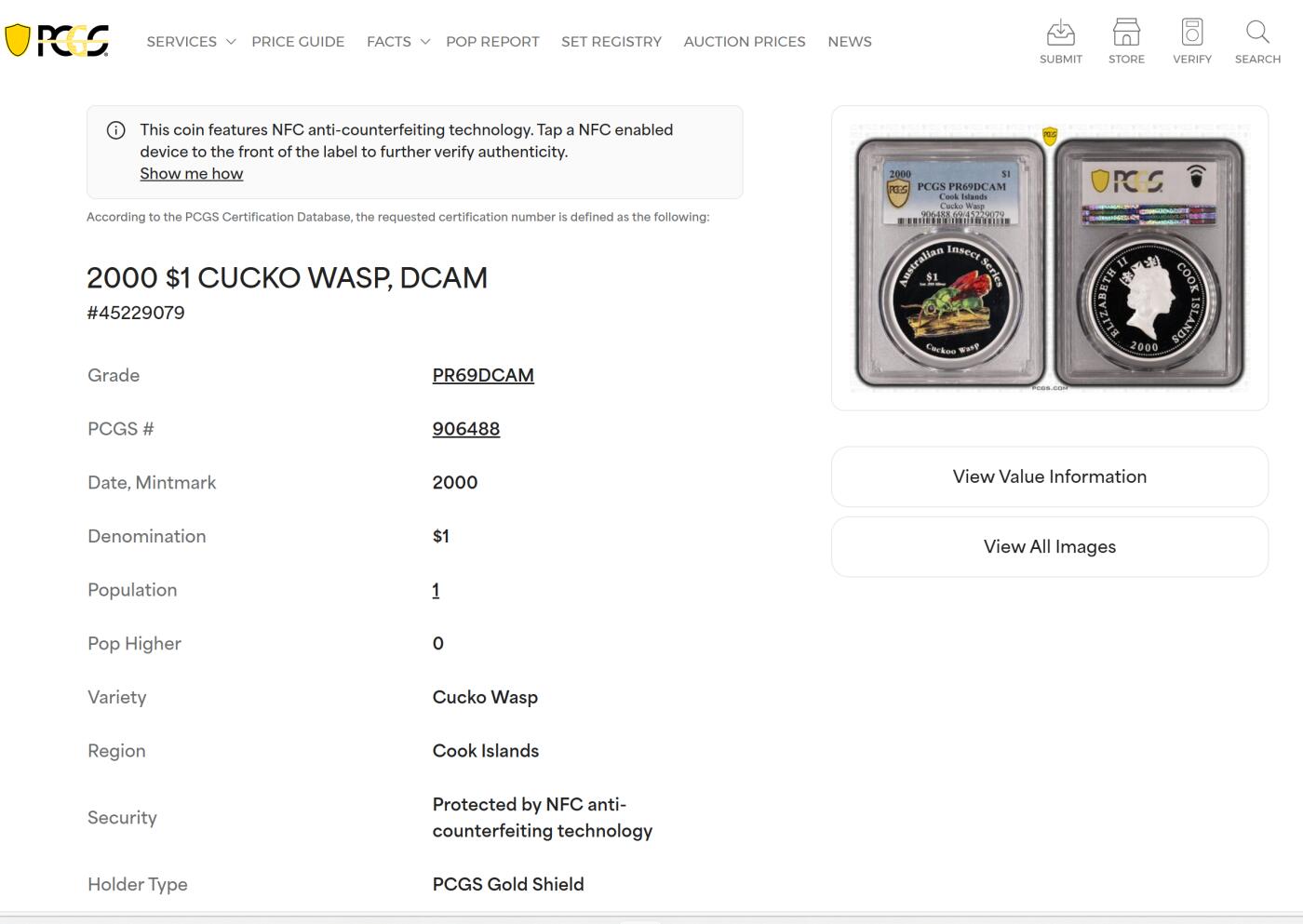 PThappally收藏第54次拍卖，英联邦地区硬币纸币 库克群岛 2000 1元  31.63 g 银币 PCGS PR69DCAM