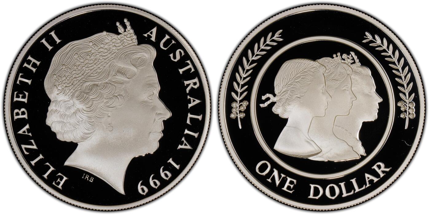 PThappally收藏第54次拍卖，英联邦地区硬币纸币 澳大利亚 1999 1澳元 31.10g 银币 PCGS PR69DCAM