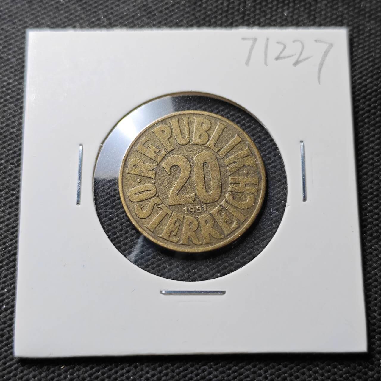 KK钱币收藏小铺  第371场  2月预留时间 周末发货  1951澳大利亚20格罗申铜币