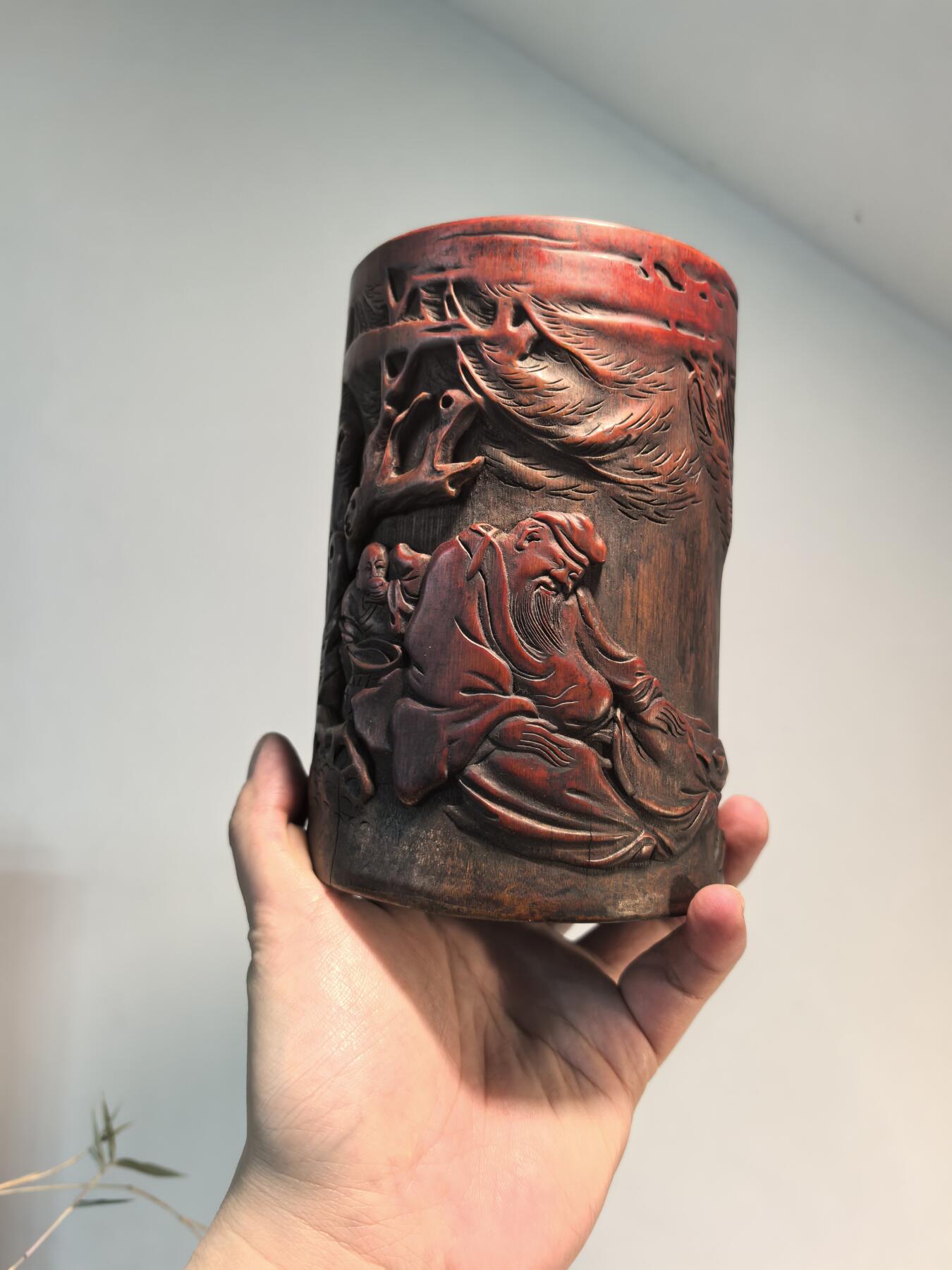 兰馨堂古玩杂项专场 竹雕——《太白醉酒》笔筒 