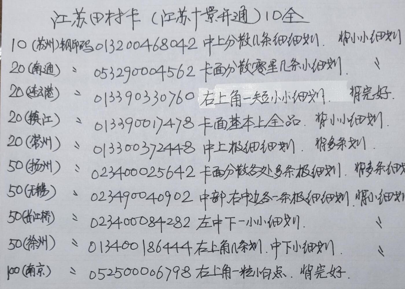 公藏第58期裸卡拍卖 江苏田村卡【江苏十景开通】10全品相钢印码见描述。
