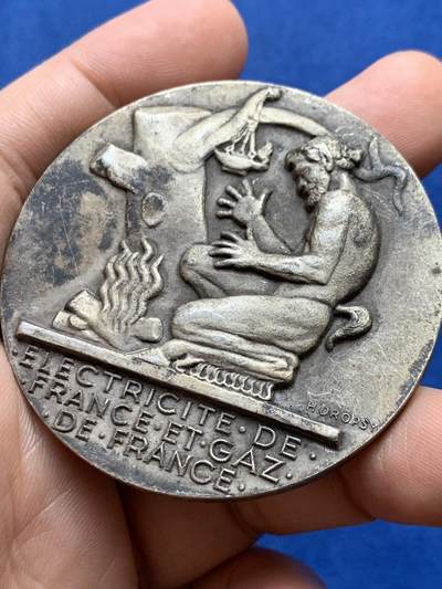 《竞宝斋》第438场 周日，周一，周二 3场连拍 （全场包邮） 法国电气行业镀银大铜章 直径55mm 重量72.6g