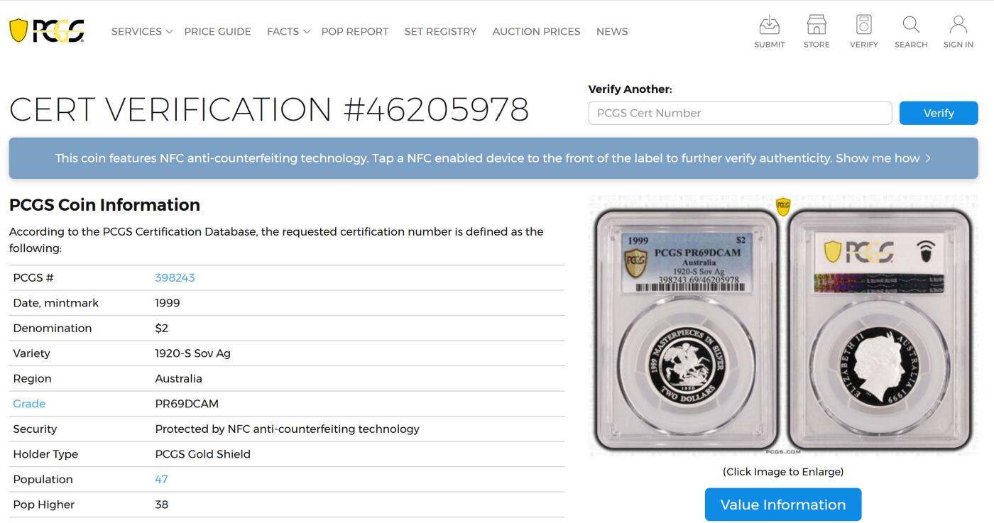 PThappally收藏第54次拍卖，英联邦地区硬币纸币 澳大利亚 1999 2澳元 13.36 g  银币 PCGS PR69DCAM