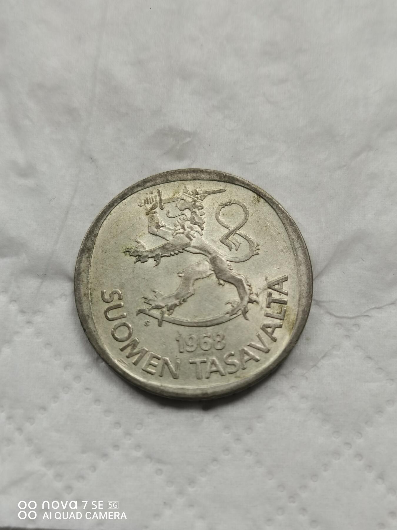 外国钱币 68年芬兰1马克