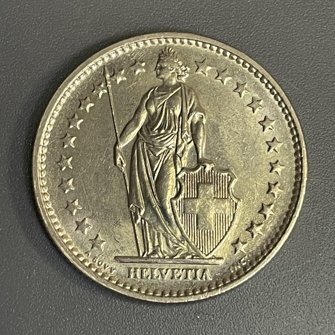 回流1115 瑞士1970年2法郎（等值17.88人民币） 赫尔维蒂亚女神 