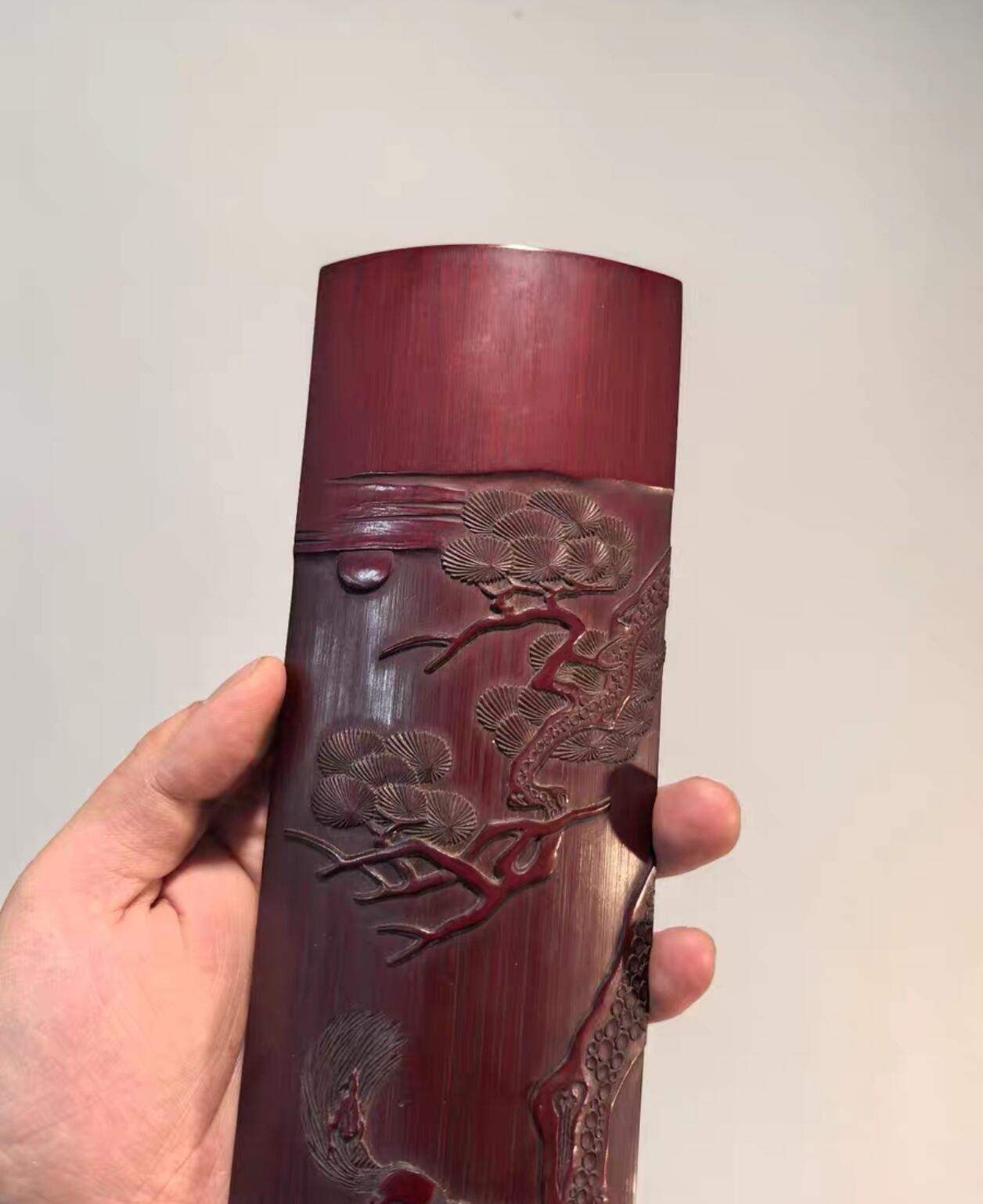 兰馨堂古玩杂项专场 老竹雕名家刘海戏金蟾臂搁茶则摆件  