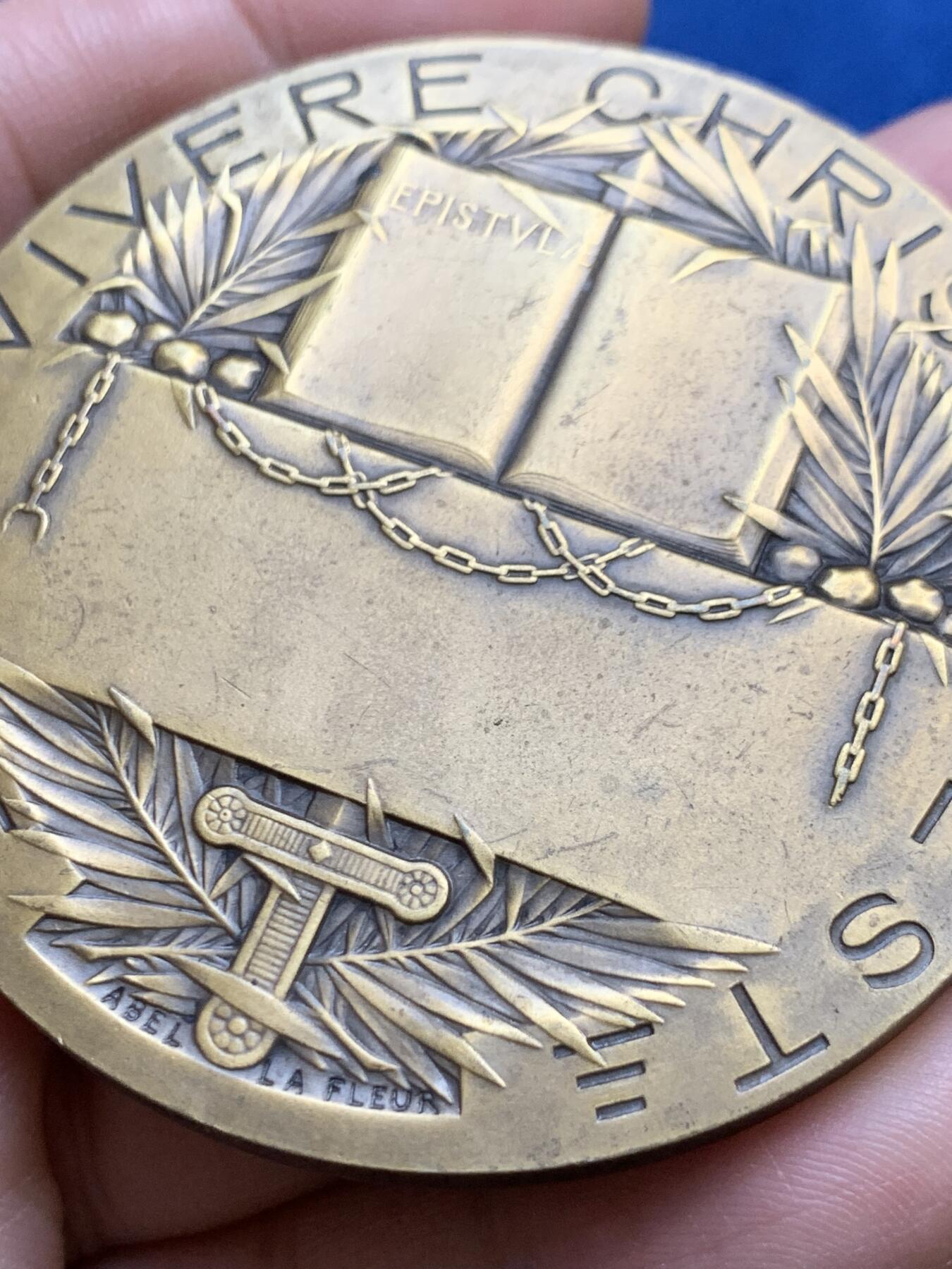 《竞宝斋》第438场 周日，周一，周二 3场连拍 （全场包邮） 名家Abel Lafleur作宗教奖章 1937年圣保罗像纪念章  阿贝尔·拉弗勒 法国章友协会成员（SAMF）94.6克，58.7mm，丰饶角铜标。