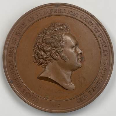 掌中浮雕-藏着的欧洲第042场 - 1872年维也纳中央公园舒伯特纪念碑落成纪念铜章 , 64mm,  章牌大师 J. Tautenhayn  作品