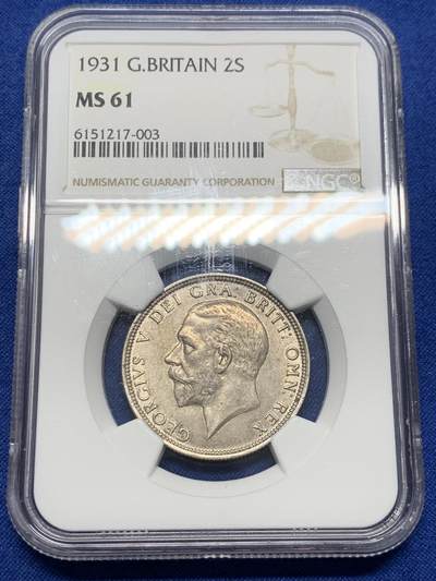 《竞宝斋》第438场 周日，周一，周二 3场连拍 （全场包邮） - NGC MS61 英国 1931年 2先令弗洛林，乔五银币 包浆难得