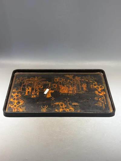 兰馨堂古玩杂项专场 - 民国老漆器描金人物故事盘文房盘 