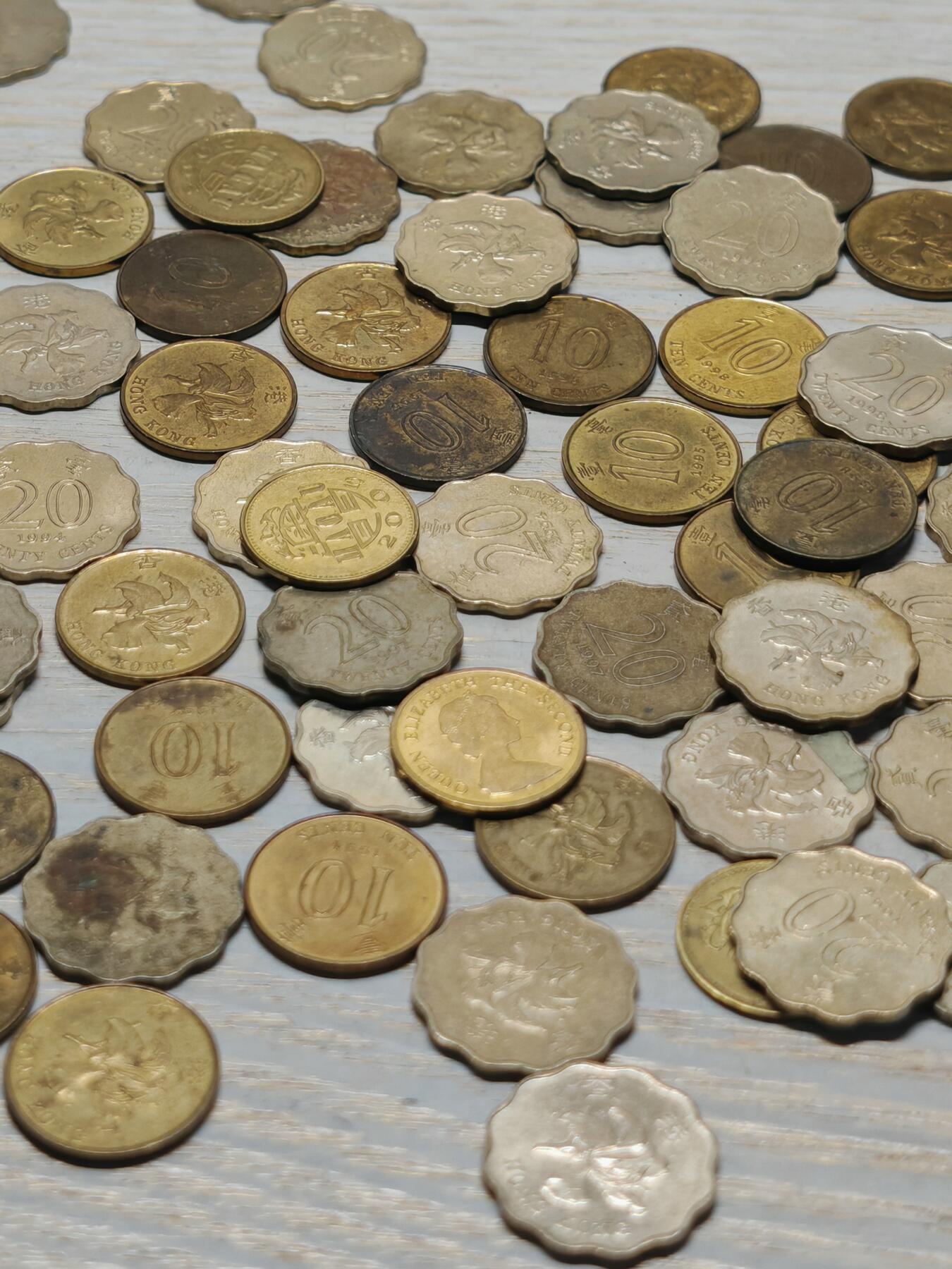 1997年前后 中国香港紫金花港币 二毫 一毫82枚，整体品相较好