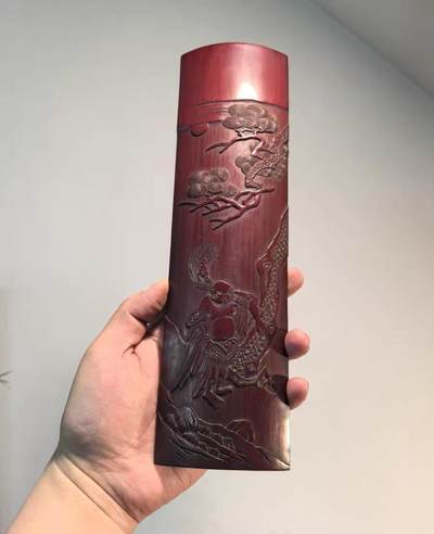 兰馨堂古玩杂项专场 - 老竹雕名家刘海戏金蟾臂搁茶则摆件  