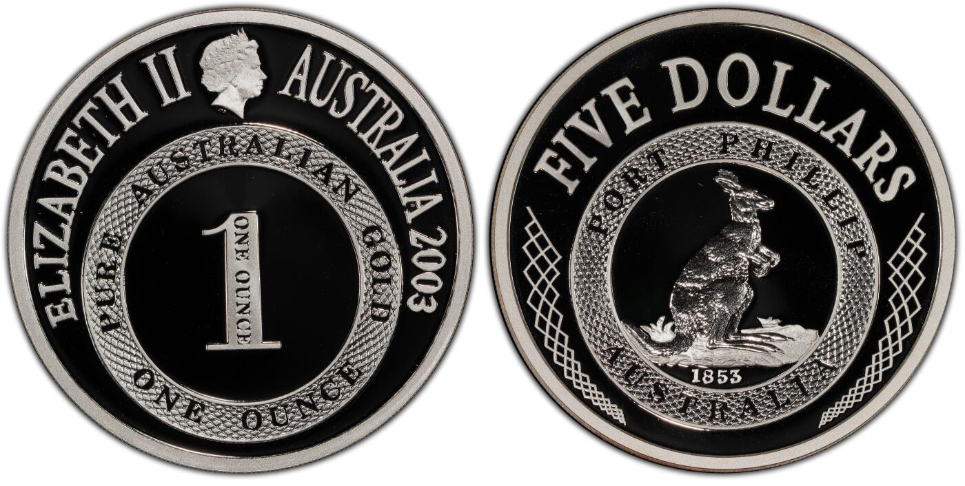 PThappally收藏第54次拍卖，英联邦地区硬币纸币  澳大利亚 2003 5 澳元  36.31g 铜镍币 PCGS PR69DCAM