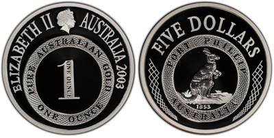 PThappally收藏第54次拍卖，英联邦地区硬币纸币 -  澳大利亚 2003 5 澳元  36.31g 铜镍币 PCGS PR69DCAM