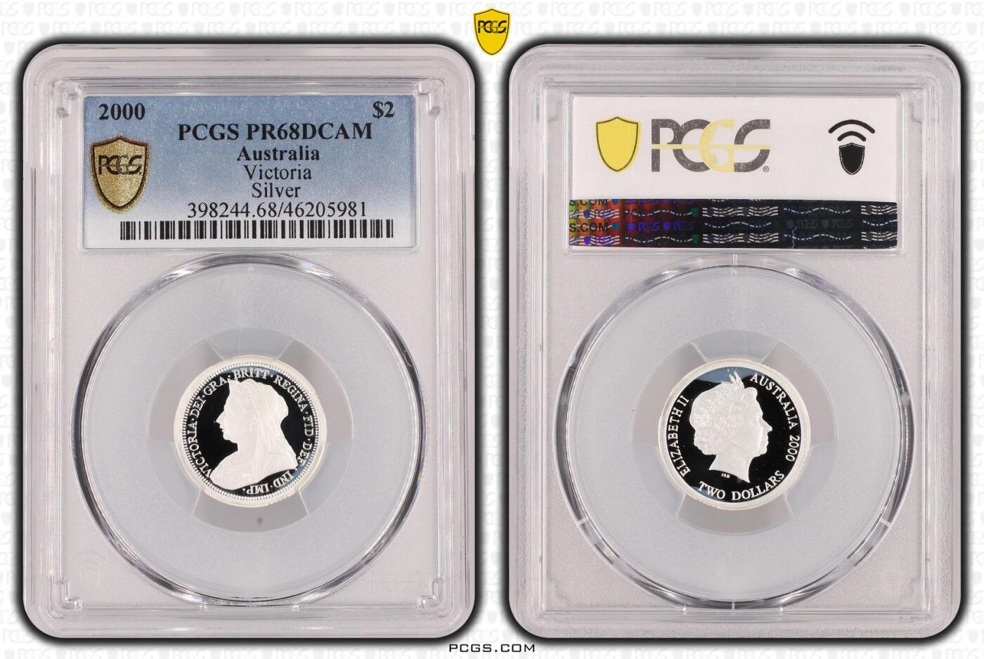 PThappally收藏第54次拍卖，英联邦地区硬币纸币 澳大利亚 2000 2澳元 8.55g 银币 PCGS PR68DCAM