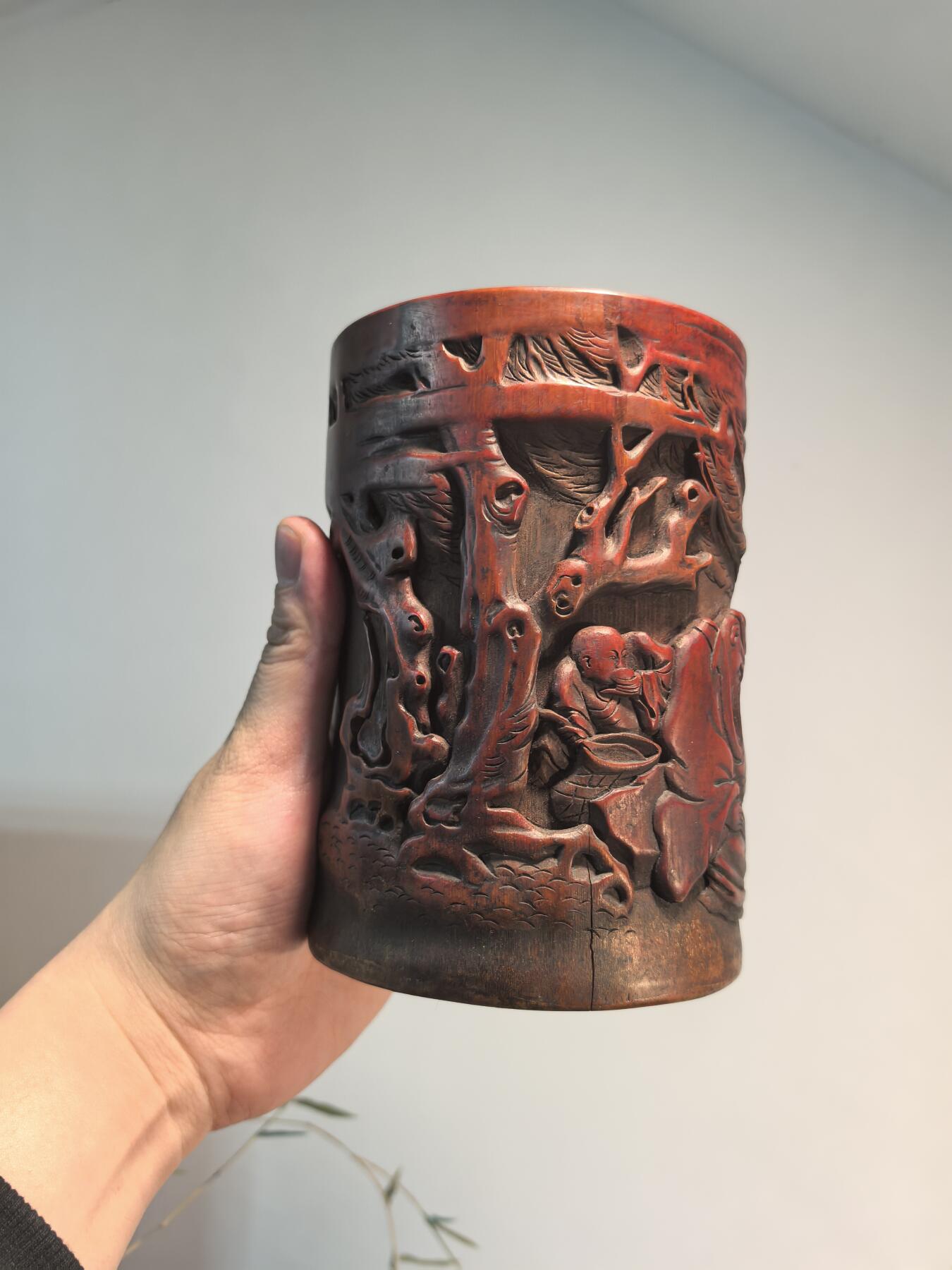 兰馨堂古玩杂项专场 竹雕——《太白醉酒》笔筒 