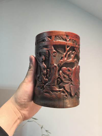 竹雕——《太白醉酒》笔筒 