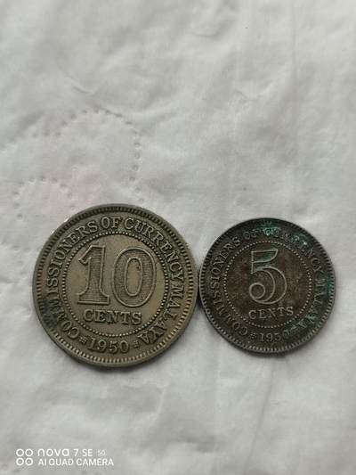外国钱币 - 英属马来西亚10分5分一对