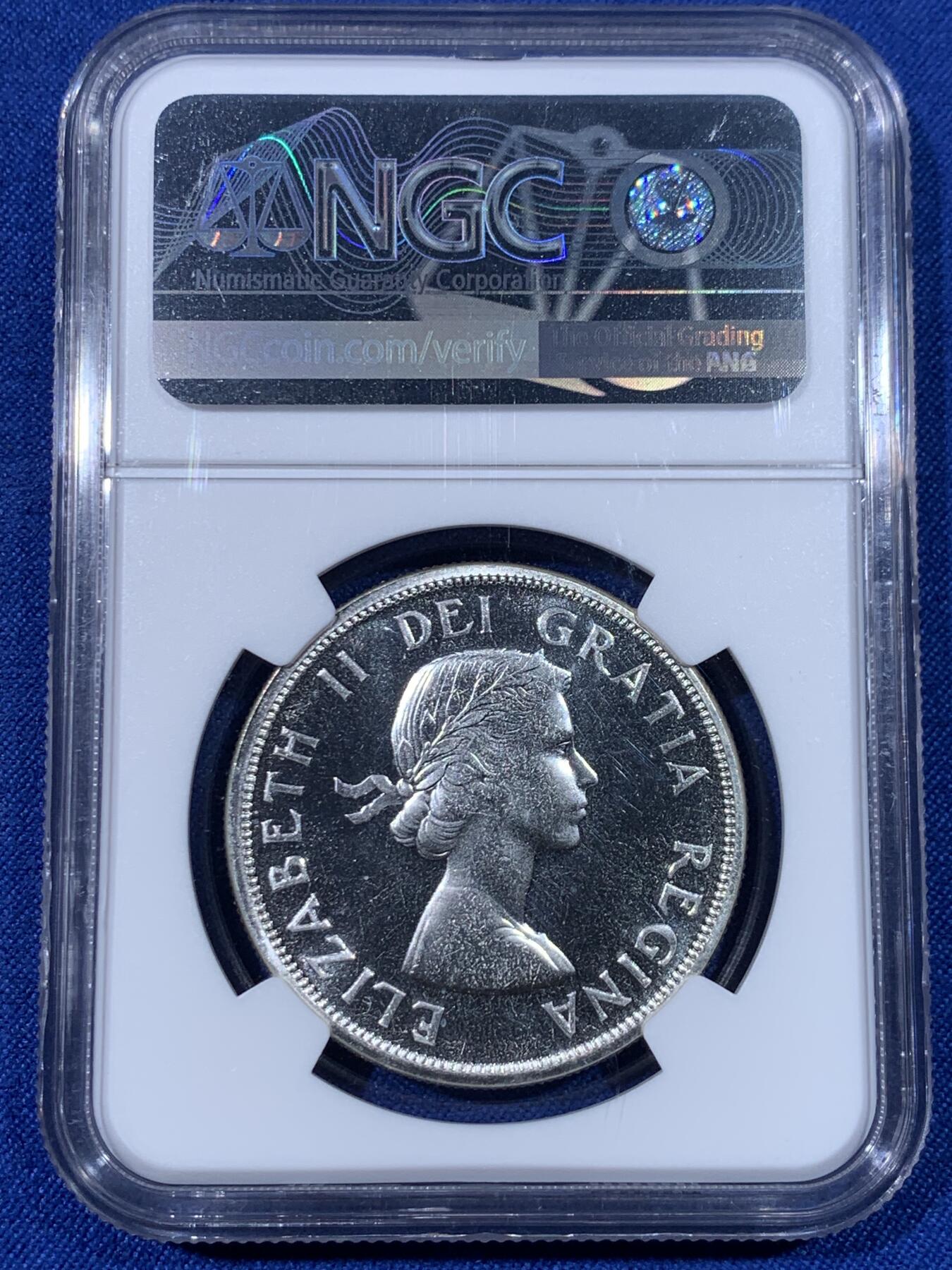 《竞宝斋》第438场 周日，周一，周二 3场连拍 （全场包邮） NGC PL66 加拿大1963年小伊1元划船大银币，飘带青年头像伊伊，年轻头像的关门年份，比中年版少见太多。品相极佳，PL状态超群