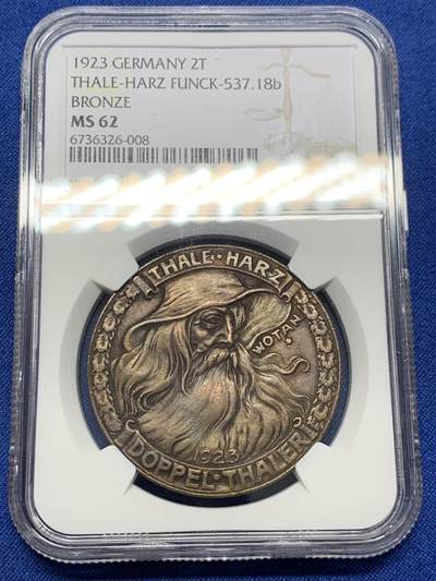 《竞宝斋》第438场 周日，周一，周二 3场连拍 （全场包邮） - NGC MS62 德国紧急状态时期塔勒哈茨1923年野人泰勒，面值2泰勒，也相当于6马克，野人版在这个系列中比较少见