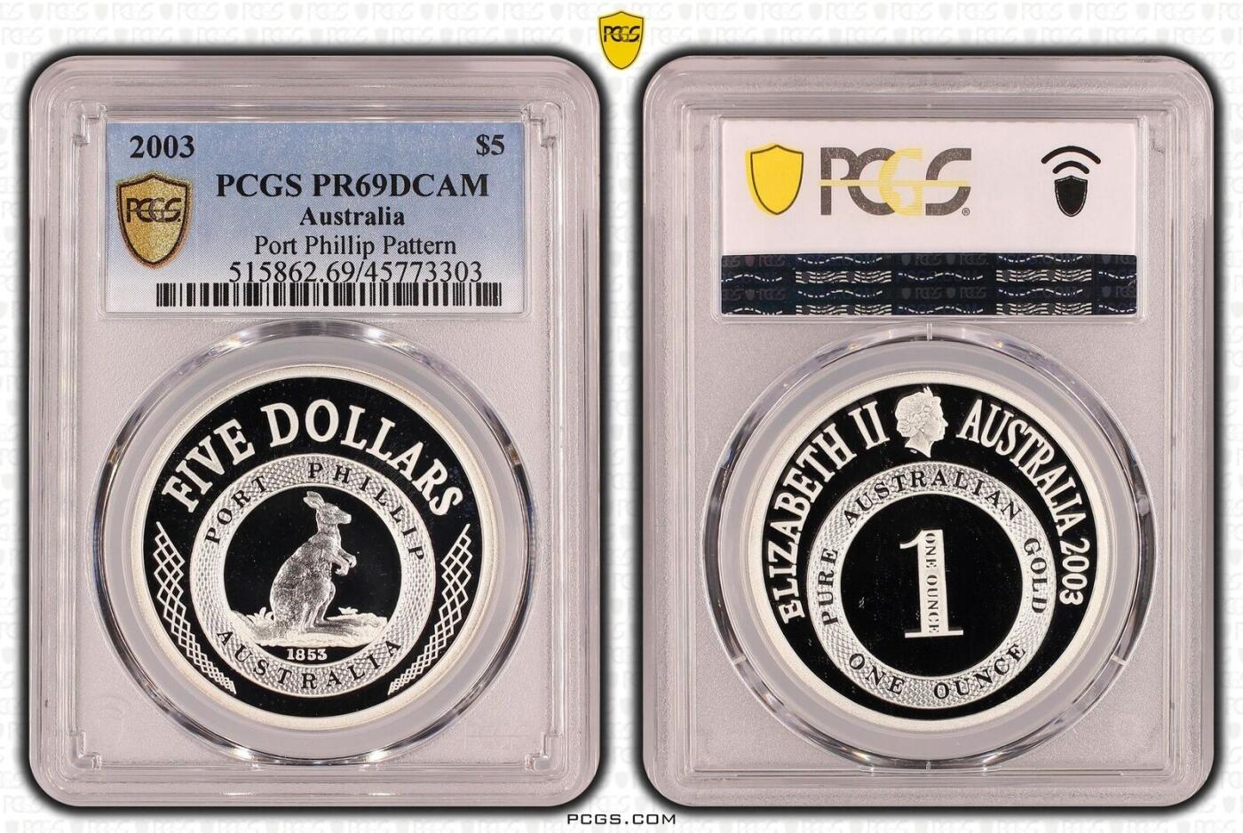 PThappally收藏第54次拍卖，英联邦地区硬币纸币  澳大利亚 2003 5 澳元  36.31g 铜镍币 PCGS PR69DCAM
