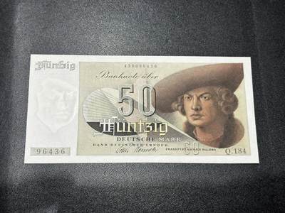 《外钞收藏家》第五百八十五期（精品场）（本平台长期征集拍品、欢迎藏友们联系合作） - 联邦德国1948年50马克（法国代印油画风格丢勒画作，商人英霍夫，好品相较少） AU有暗折 裸币收藏非常划算