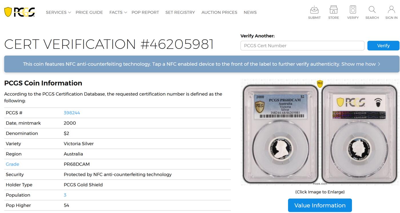 PThappally收藏第54次拍卖，英联邦地区硬币纸币 澳大利亚 2000 2澳元 8.55g 银币 PCGS PR68DCAM
