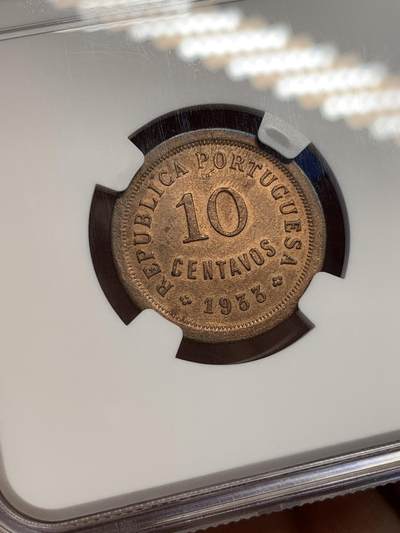 《竞宝斋》第438场 周日，周一，周二 3场连拍 （全场包邮） NGC UNC 葡属几内亚 1933年 10分铜币 全套最少得一枚 总筋